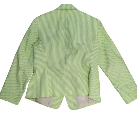 Lafayette 148 New York Womens Blazer Jacket 10 Lime Green Striped Cotton Linen - Picture 2 of 10